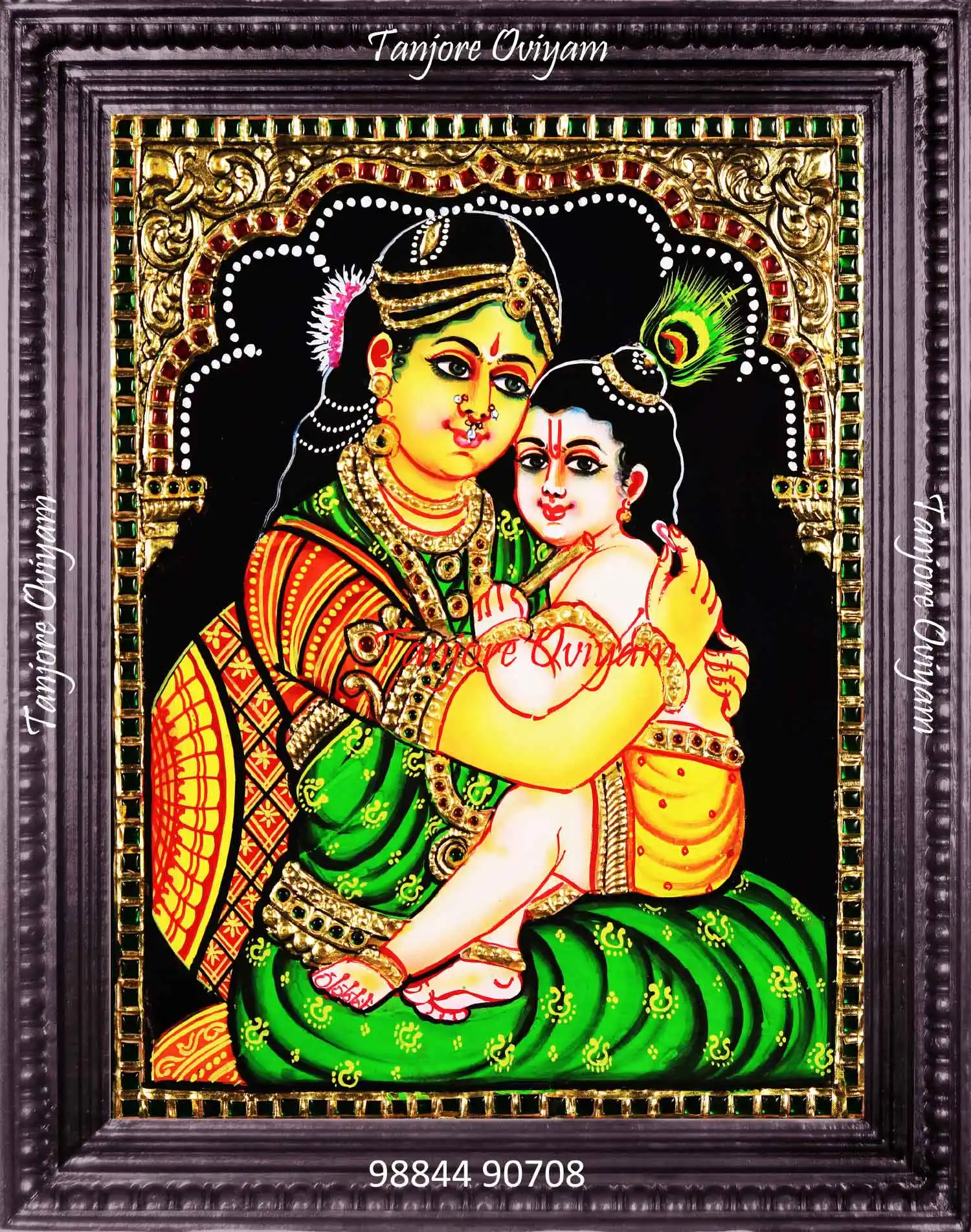 Yashodha Krishna Thanjavur painting showing maternal devotion with traditional Tanjore gold foil work